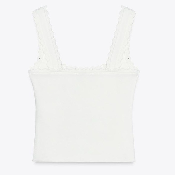 Zara NWT Oyster White Knit Crop Top w/ Faux Pearl Details (Size Small) - Picture 8 of 9